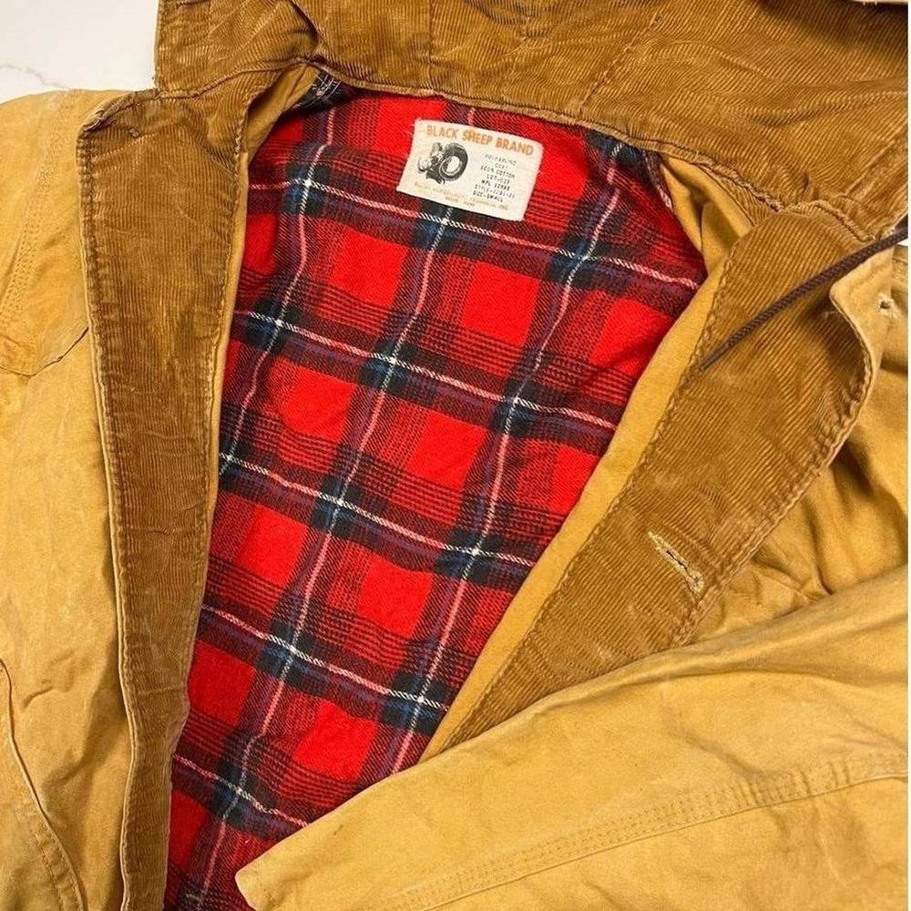 50s Black Sheep Brand Hunting Jacket Mens Canvas Plaid Lined Hooded Field Coat